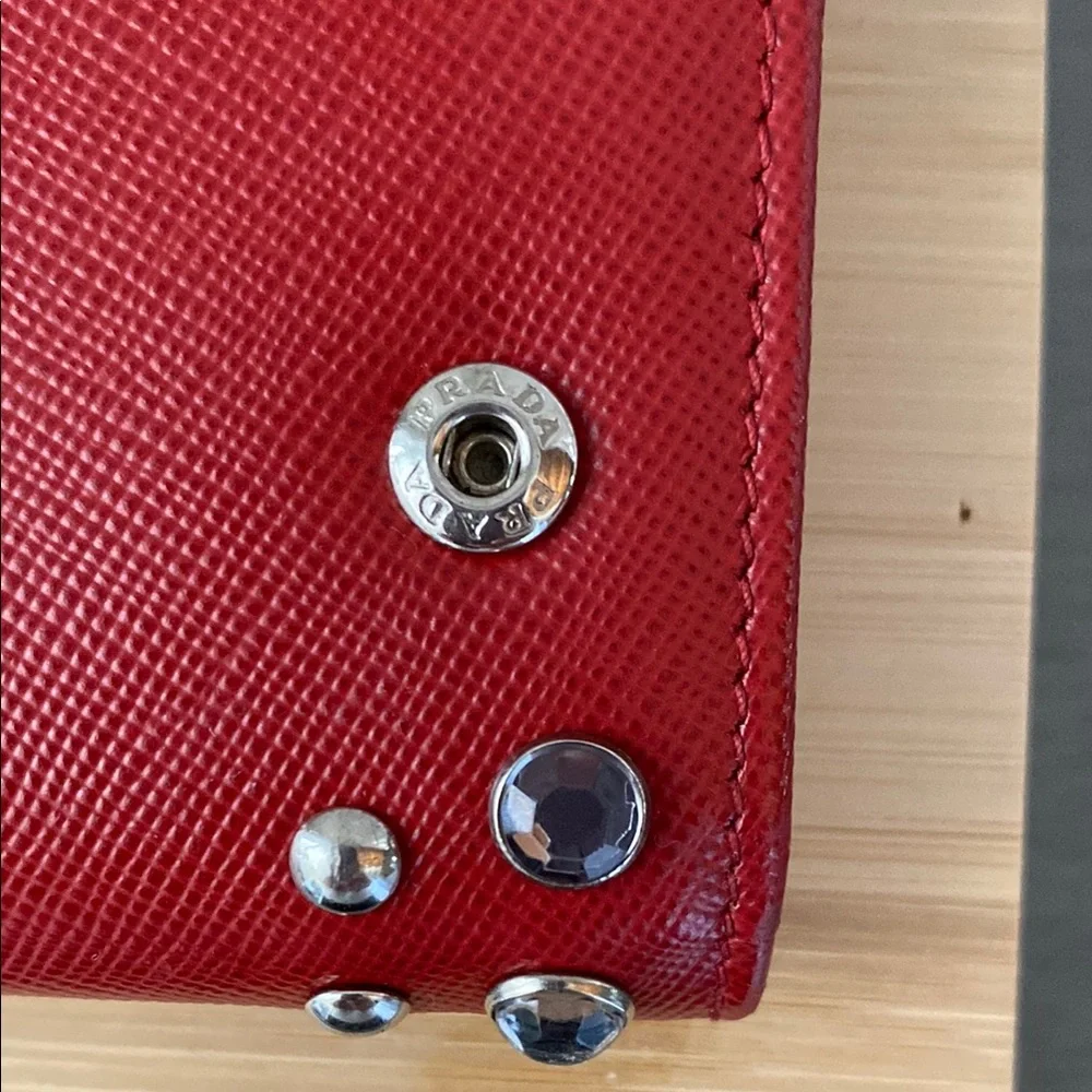 Prada Red Saffinao Studded Borchi Continental Wallet w/Baby Quick Access Pouch - Picture 12 of 14